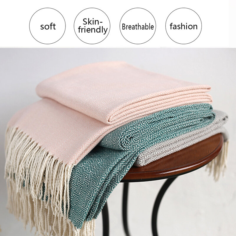 Plaid Tapestry With Tassel Nordic Knitted Artificial Wool Blanket On The Bed Sofa Plaid Travel Blankets Bath Towel Bed Blanket