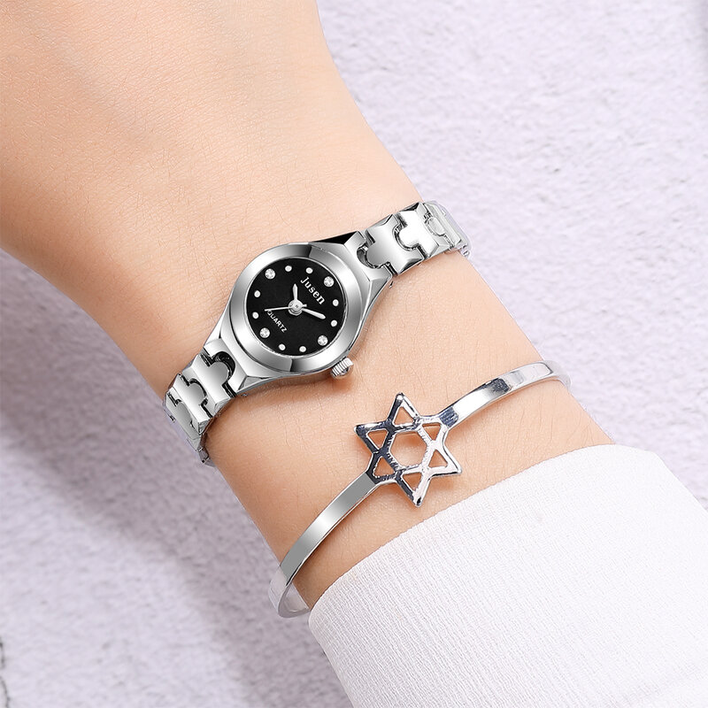 Qualidade pequena moda feminina relógios rosa ouro luxo aço inoxidável senhoras relógios de pulso diamante feminino pulseira relógio presentes