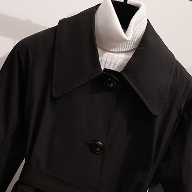 Женский однобортный тренчкот средней длины, модное Свободное пальто в Корейском стиле с воротником «Питер Пэн», осень