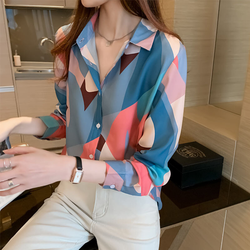 Женская одежда Yg, рубашка с цветочным принтом, шифоновая футболка свободного покроя с геометрическим принтом для отдыха, весна 2021