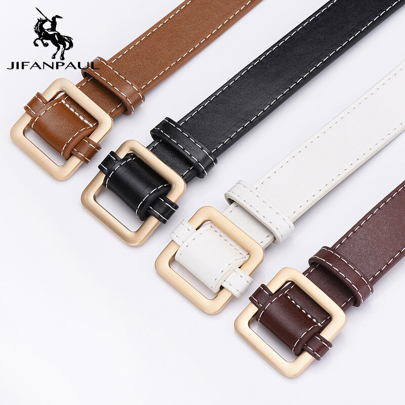 JIFANPAUL-cinturón retro de cuero genuino para mujer, hebilla abatible de aleación, nuevo diseño de diseñador, marca famosa, cinturón para estudiantes