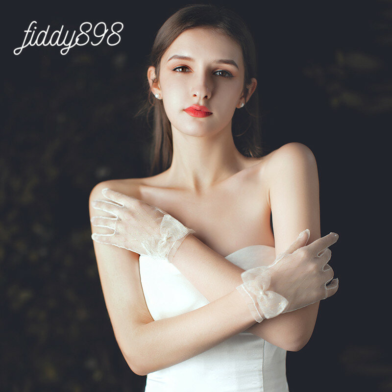 Элегантные короткие свадебные перчатки для невесты, простые тюлевые перчатки с бантом, свадебные аксессуары gant, для женщин