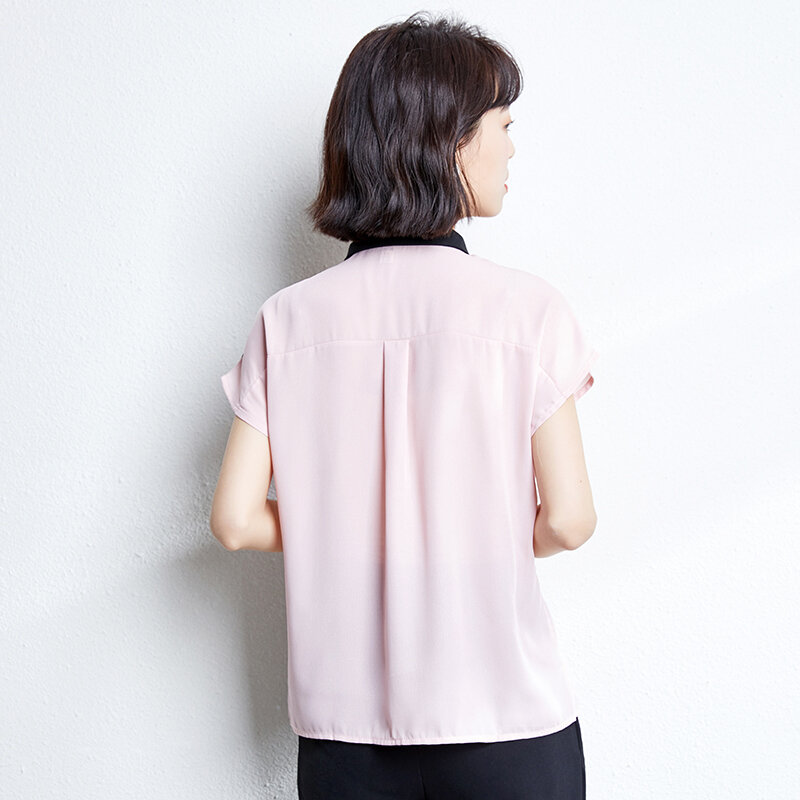 Korean Women Shirt Chiffon Blouses for Women Short Sleeve Shirts Female Top Pink All-match Blouse Tops Plus Size Woman Blouse OL