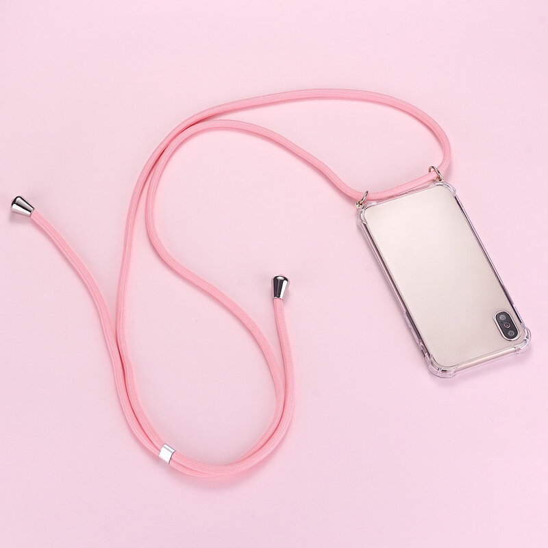 Lujosa funda de telefono de silicona con cordon para iPhone 11 Pro Max SE XR XS X 8 7 6s 6 Plus, fonda ultradelgada con cordone