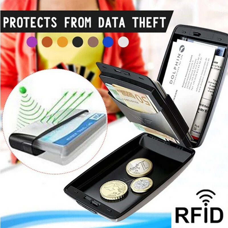 Dompet Kartu RFID Tas Mini Tas Penyimpanan Peralatan Pelindung Logam Aluminium Desain Satu Tombol Pintar Ukuran Saku Super Kokoh