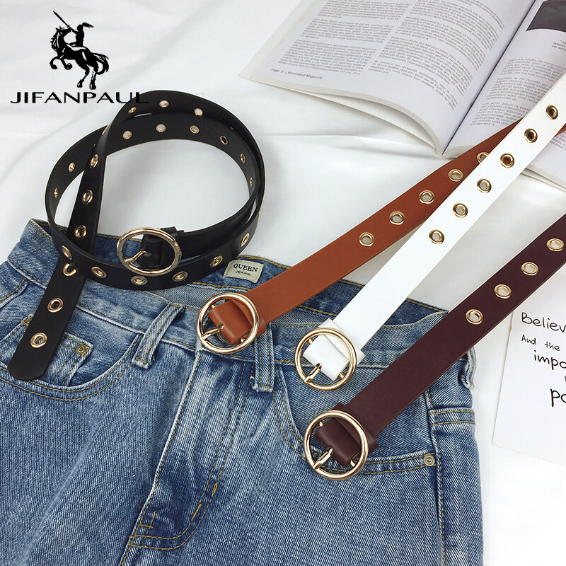 JIFANPAUL-Cinturón de moda de marca de lujo para mujer, Cinturón fino de aleación con hebilla de pin, dulce belleza, ajustable, para pantalones vaqueros, piezas a juego