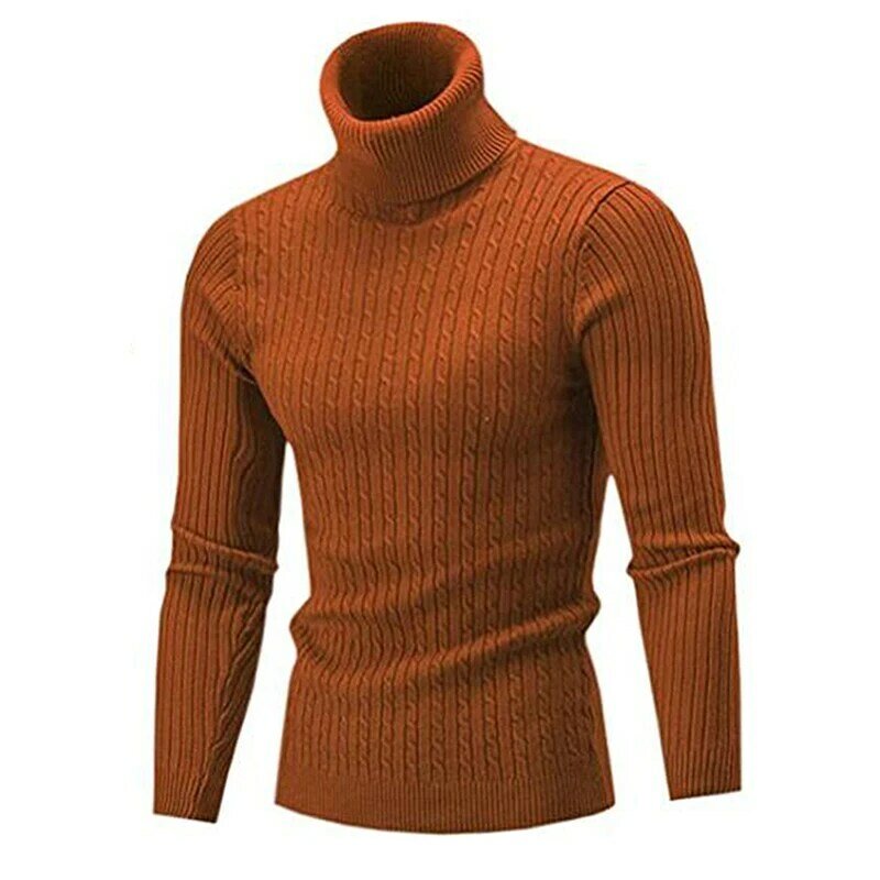 Осень-зима 2021, Однотонный свитер с высоким воротником, мужской облегающий вязаный пуловер, модный мужской повседневный теплый пуловер, свит...