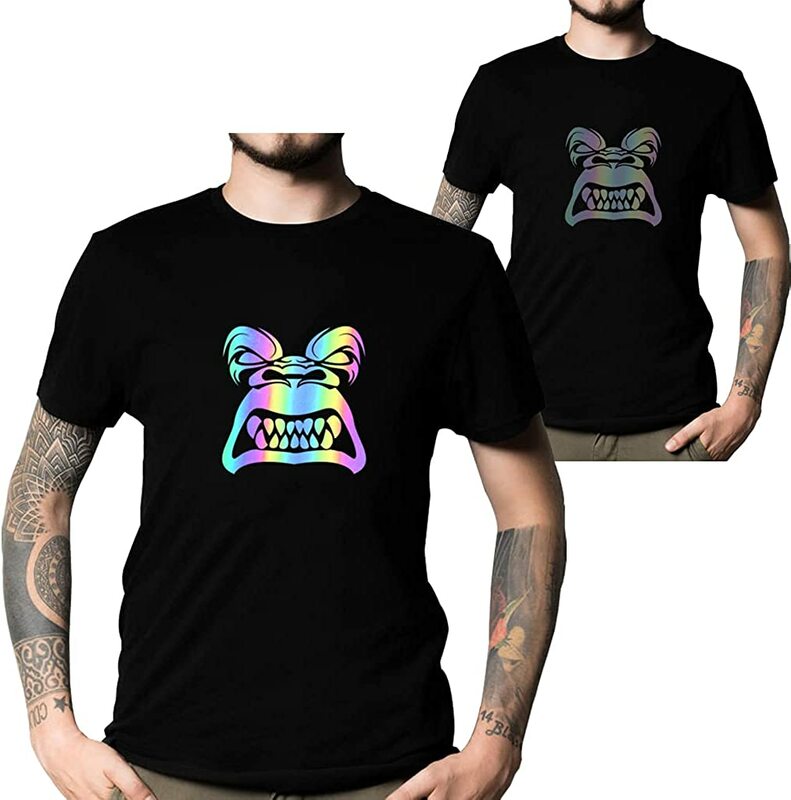 Mens Skull T-Shirts-Regenboog Kleur Veranderende Glow Nieuwigheid Grafische Korte Mouwen Tee