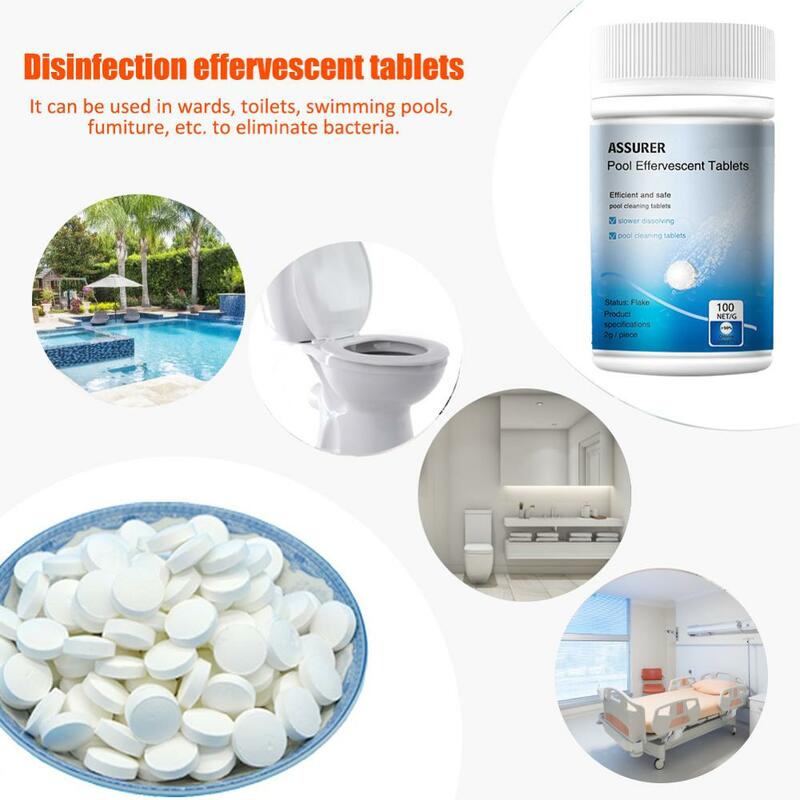 100pcs Pool Cleaning Effervescent Chlorine Tablet Home Use Cleaning Swimming pool Effervescent Tablets Sanitizing Tablets