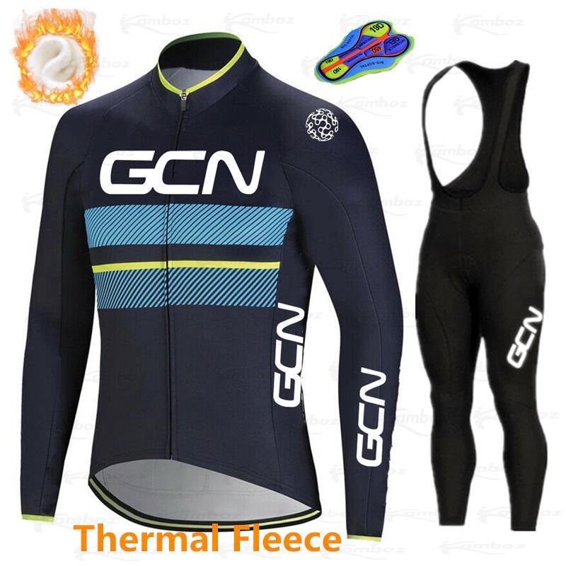 Baru 2021 GCN Set Bulu Termal Musim Dingin Pakaian Bersepeda Panjang Pria Olahraga Berkendara Sepeda Tim Triathlon MTB Pakaian Celana Bib Set Hangat