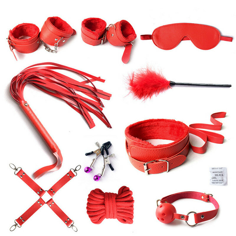 Sexy Leather Plush Bdsm Sex Bondage Constraint Handcuffs Whip Nipple Clamps Blindfold Sex Toys