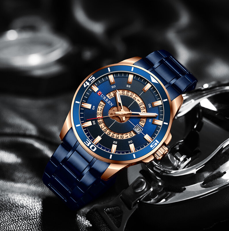 Novo curren masculino moda esporte dial aço inoxidável resistente à água relógios masculinos de luxo negócio analógico quartzo relógio de pulso