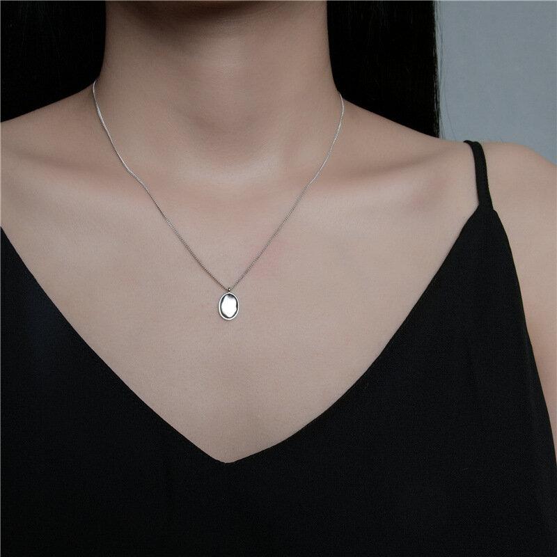 Sodrov 925 Sterling Silver Necklace For Women Creative Style Concave Oval Pendant Necklace High Quality Silver 925 Jewelry