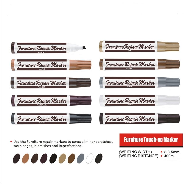 12Pcs Touch-Up Marker ชุดขี้ผึ้ง Stick Oak/เชอร์รี่/มะฮอกกานี/Maple/Walnut/สีดำ
