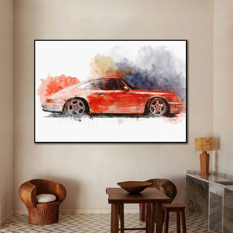 Affiche sur toile Vintage de voiture de course, peinture sur toile, décor mural de maison, image d'art pour salon, 964 Carrera RS coupé
