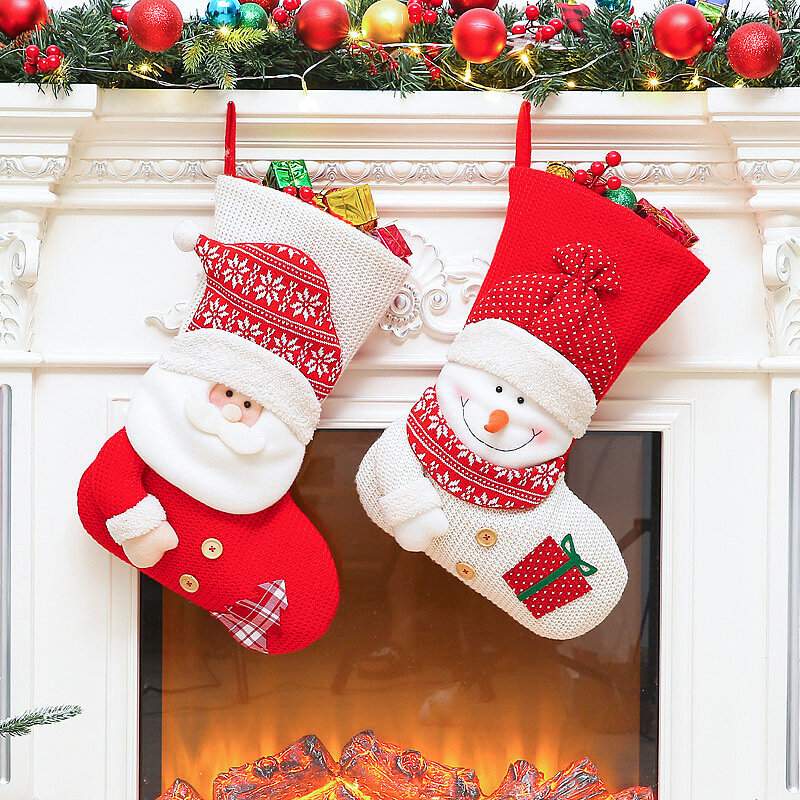 45-50cm grandes meias de natal meias com boneco de neve santa elk urso natal doces presente saco lareira decoração da árvore de natal ano novo