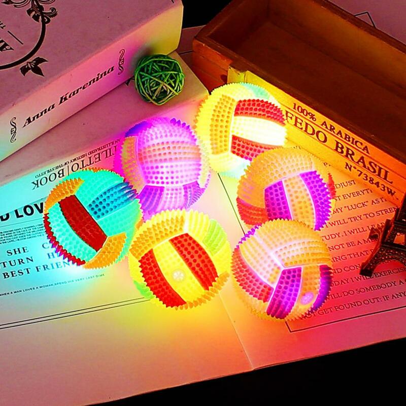 Colorful Luminous Flashing Squeeze Sounding Stress Relief Bouncy Ball Kids Toy Glowing Volleyball Massage Ball Random Color Gift