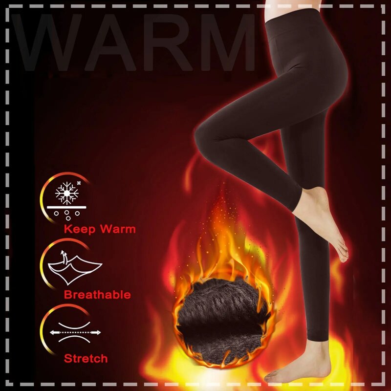 Moda feminina térmica leggings estiramento velo forrado inverno quente grosso opaco calças de cintura alta tornozelo-comprimento calças pantalon a40