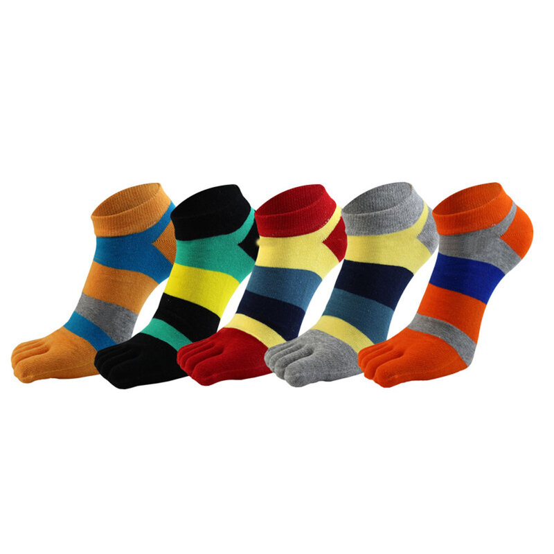 Cotton Socks With Toes Mans Young Striped Summer Breathable Five Finger Socks Fashions Ankle Cool Socks Men Casual