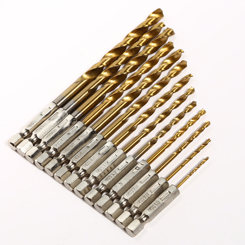 13 개/몫 HSS 고속 강철 티타늄 코팅 드릴 비트 세트 1/4 육각 섕크 1.5-6.5mm