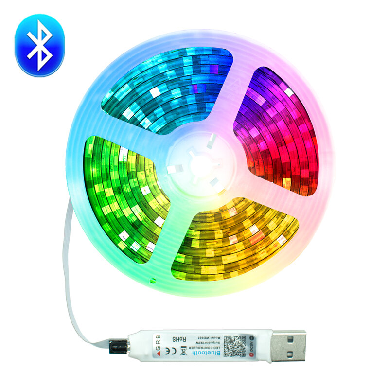 Tiras de luces LED con Bluetooth y USB, cinta de diodo Flexible resistente al agua, SMD DC5V, RGB 5050 M, 1M, 2M, 3M, 4M, 5M, retroiluminación para pantalla de TV de escritorio