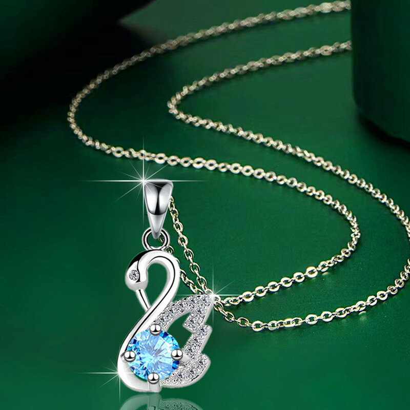 NEHZY-sello de plata S925 para mujer, joyería de moda, collar con colgante de cisne de circonita de cristal púrpura de alta calidad, longitud de 45CM