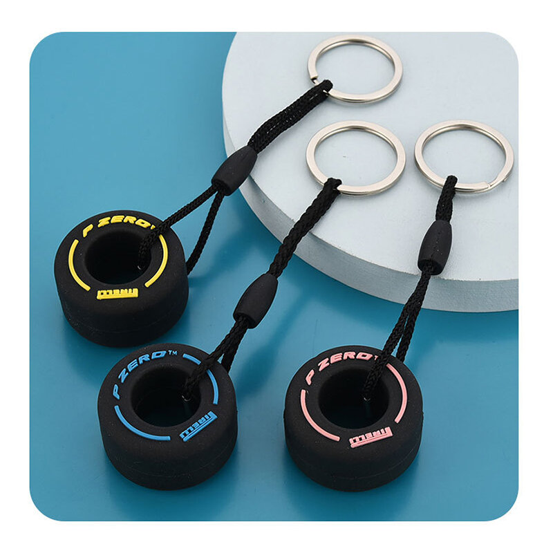 Neue PVC Weich Gummi Reifen Keychain Silikon F1 Mini Nette Reifen Auto Schlüssel Ringe Tasche Zipper Dekoration Charms Beste Geschenke für Unisex