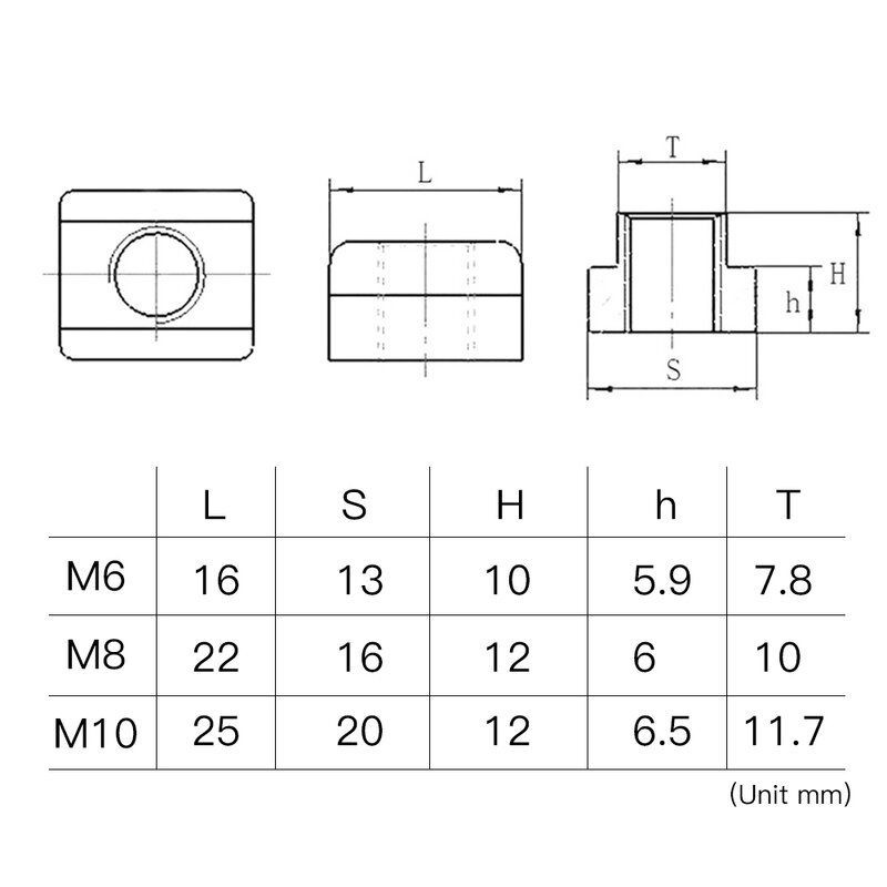 2 조각 T-슬롯 너트 M6 M8 M10 클램핑 테이블 슬롯 밀링 T 슬라이딩 너트 블록 슬롯 공작 기계 M10 나사 검정