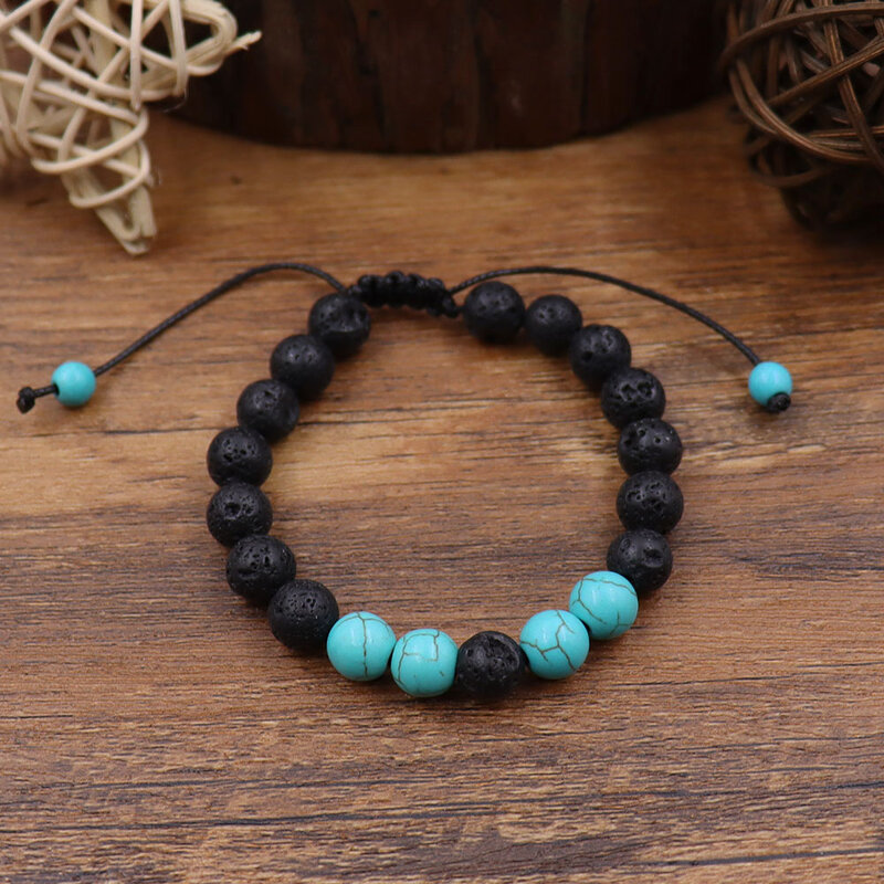 Bracelet en pierre de lave réglable de 8mm, perles en pierre naturelle avec corde tressée, anti-Stress, pour Yoga, cadeaux pour hommes et femmes