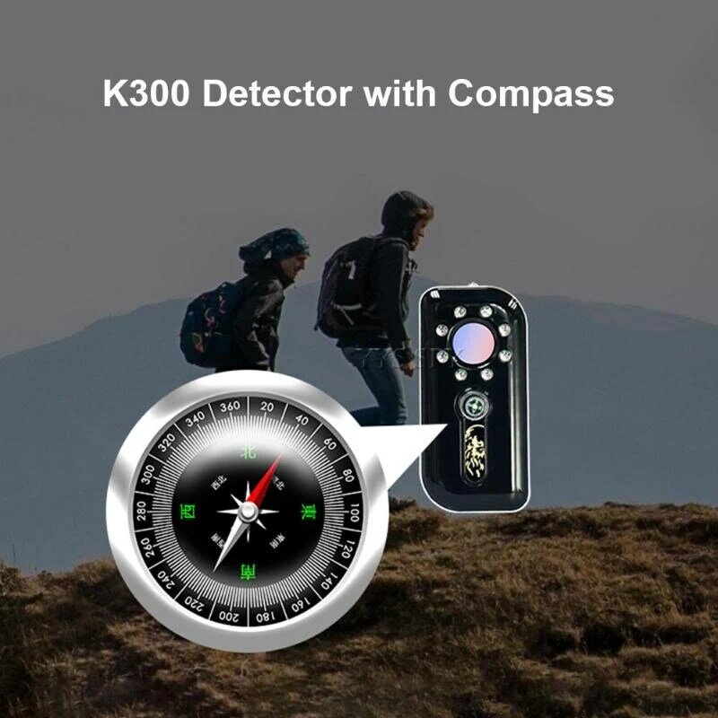 Mini K300 مكافحة التجسس كاشف كاميرا خفية عدسة علة RF مكتشف إشارة مكافحة سرقة إنذار السفر البوصلة الأمن كشف العملات