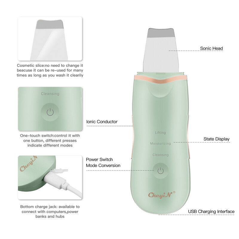 CkeyIN ultrasuoni Nano Ion Skin Scrubber Cleaner Lifting Lifting estrattore pulizia profonda dispositivo di bellezza Nano spruzzatore facciale