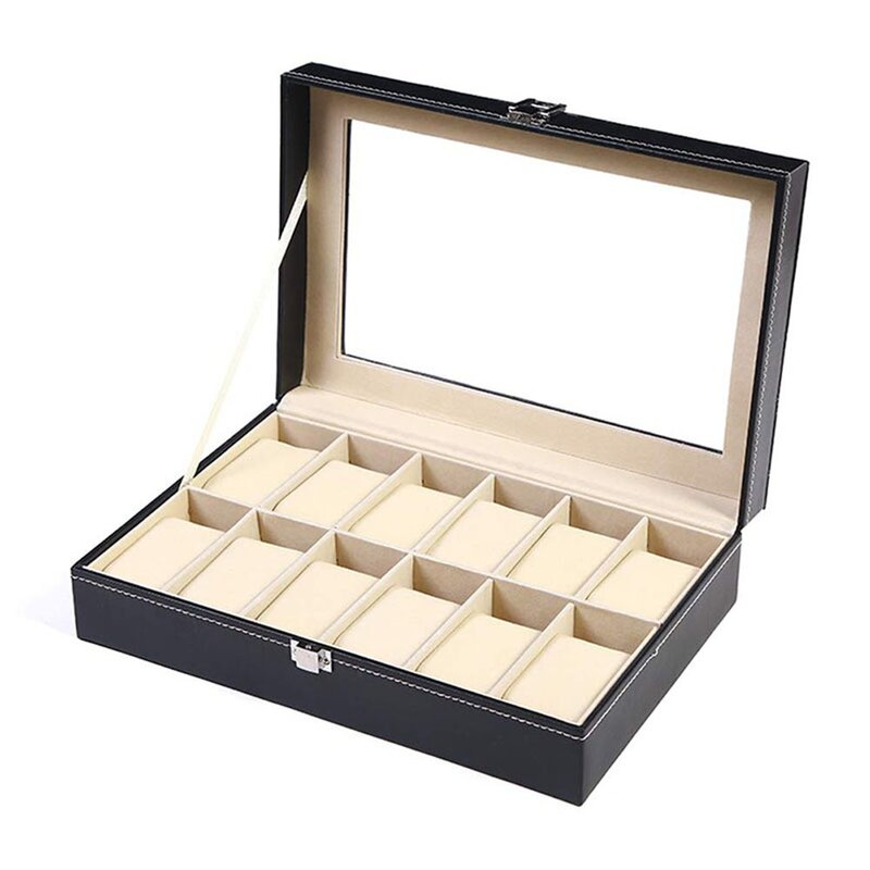 Cuoio nero PU 2/3/6/10/12/8 2 slot orologio da polso scatola di immagazzinaggio portaoggetti organizzatore scatole di gioielli neutro/per orologio