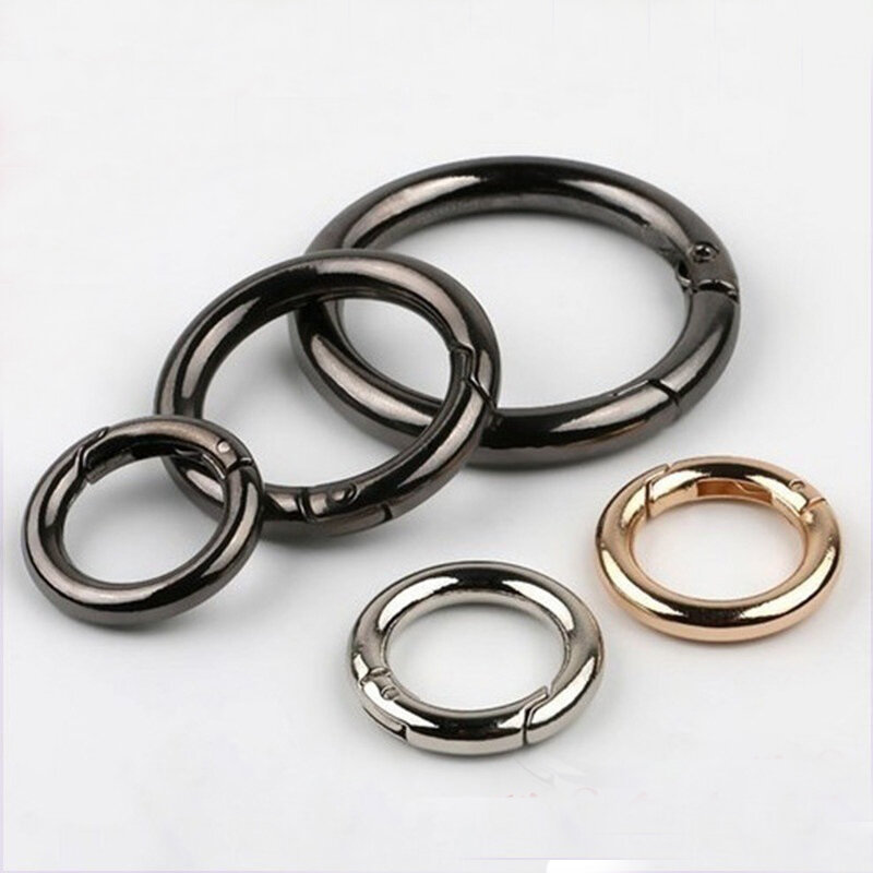 Fecho de liga de zinco para portão banhada, anel de mola, fivelas em forma de o, mosquetão para bolsas, redondo, gatilho de pressão, anel de mola, 1 peça