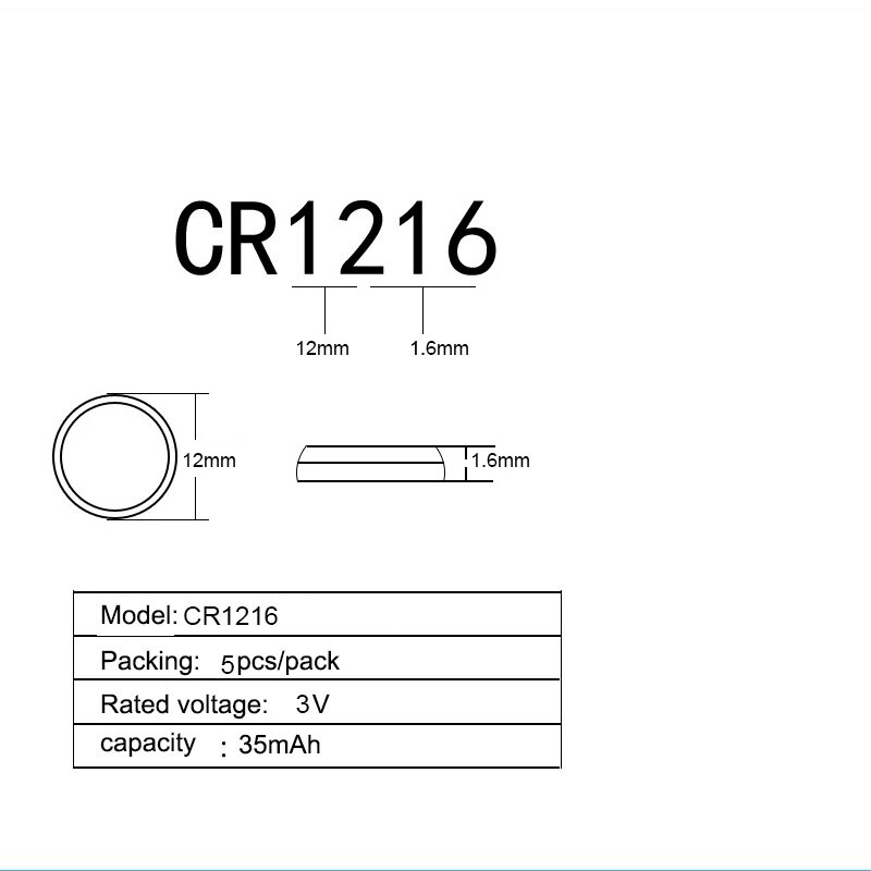 CR1216 5 Stuks = 1Card 35Mah Lithium Button Batterij 3V Voor Horloge Elektronische Speelgoed Afstandsbediening DL1216 5034LC BR1216 Knoopcel Batterijen
