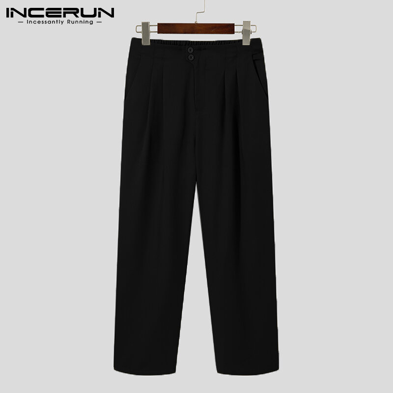 INCERUN-Pantalones largos chinos de cintura alta para hombre, pantalón holgado de pierna ancha, sencillo, combinable con todo, S-5XL, 2021, 2021
