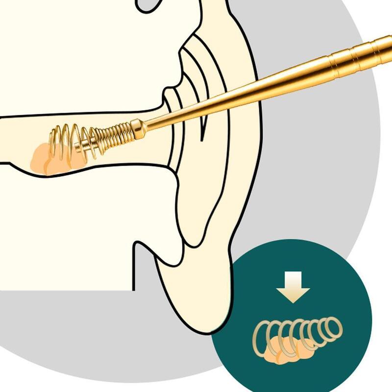 Remoção da cera da orelha 360 ° massagem orelha picareta orelha canal líquido de limpeza de aço flexível design ferramentas cuidado da orelha varas redondas