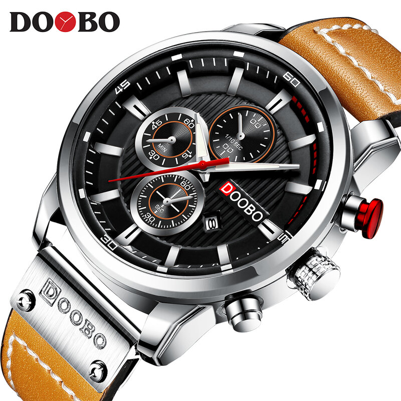 Doobo marca de luxo masculino couro analógico esportes relógios do exército militar relógio masculino data quartzo relógio relogio masculino d042