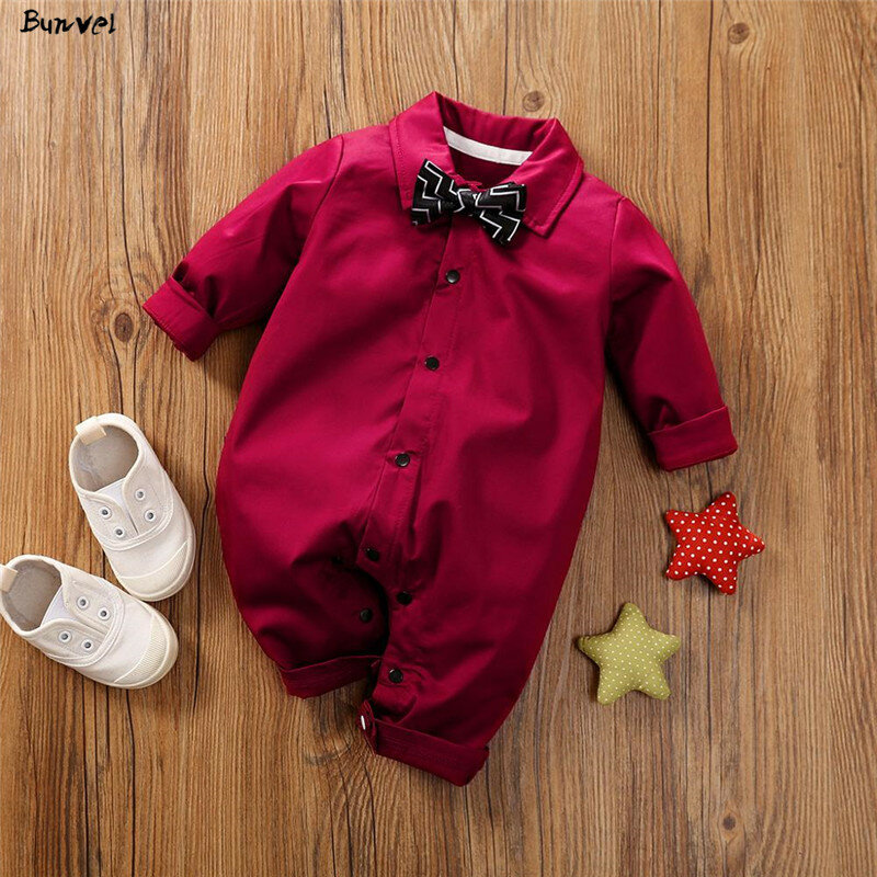 Autumn Baby Infant Rompers Patchwork Baby Girl Clothes Overall Baby Clothes Boys Rompers Kids With Bow Necktie Baby Costume