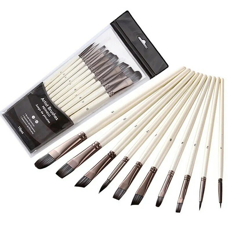 10Pcs pennelli professionali pennello per pittura per capelli in Nylon di forma diversa per olio acrilico acquerello forniture d'arte