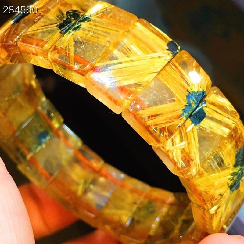 Natürliche Gold Rutilated Quarz Armband Brasilien 16,8x9,7x5,8mm Armreif Frau Männer Rutilated Klar Rechteck Perlen Wohlhabenden AAAAAA