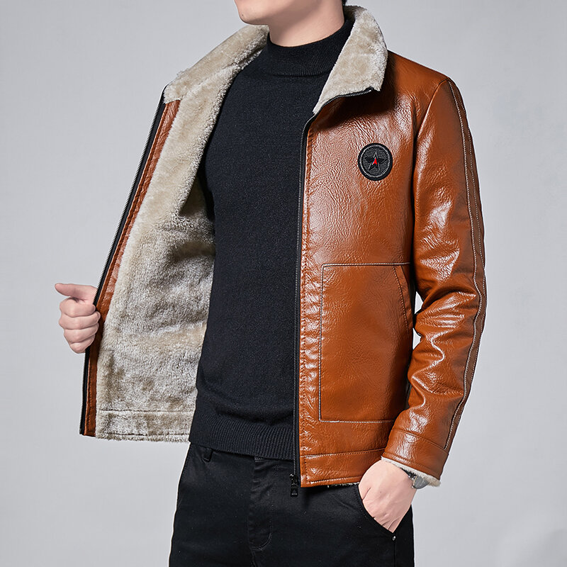Men Winter New Leather Jackets Autumn and Winter Fur Coat with Fleece Warm Fur Pu Jacket Biker Warm Leather CSL559 4XL