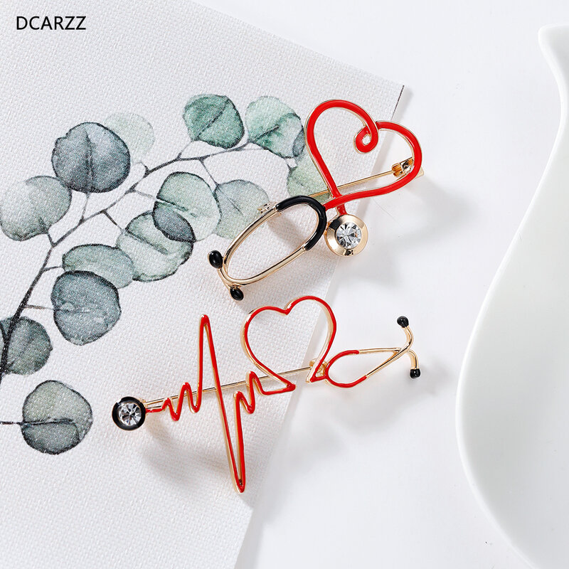 DCARZZ Elektrokardiogramm Stethoskop Persönlichkeit Medizinische Medizin Brosche Pin Legierung Schmuck Krankenschwester Arzt Student Hut Revers Pins