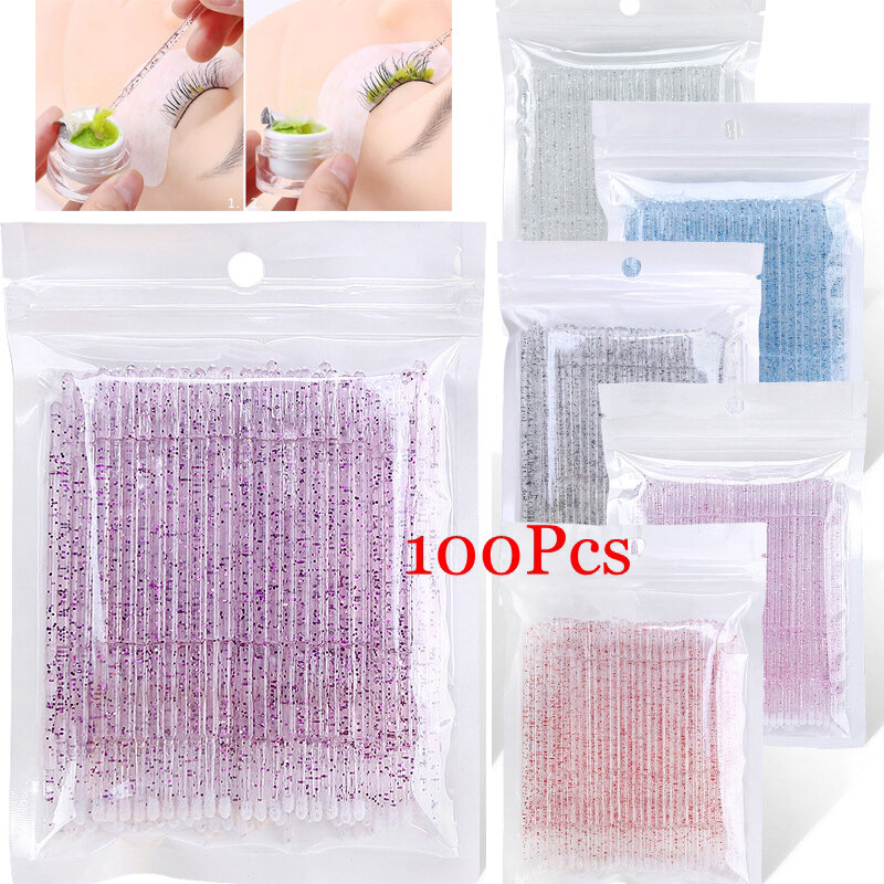 100 pçs cílios de cristal escova de limpeza cotonete individual lash remover cílios escova de cristal delineador escova descartável beautytool