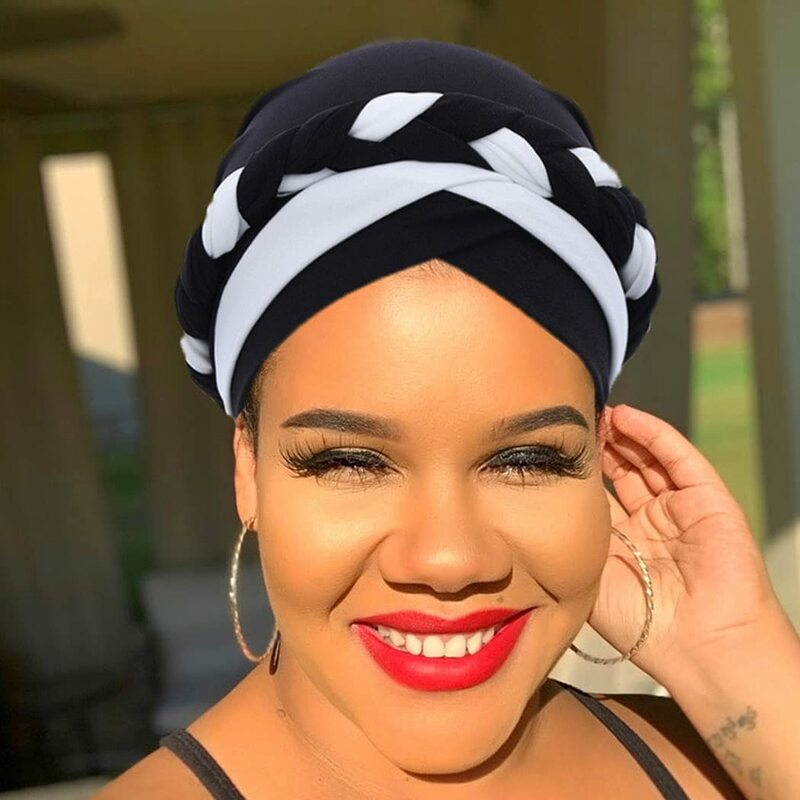 Hot Twee Kleuren Zachte Rekbare Afrika Vlecht Hijab Caps Moslim Wrap Tulband Hoed Mode Headtie Innerlijke Hijaabs Motorkap Klaar te Dragen