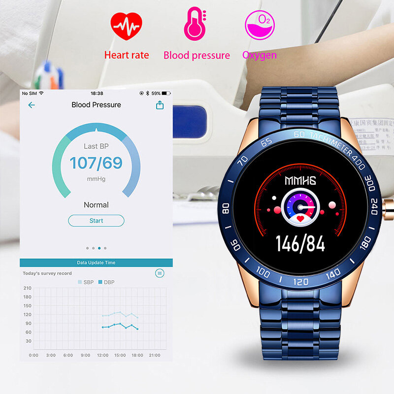 Relógio inteligente masculino ip67, smartwatch à prova d'água, monitoramento de pressão arterial e frequência cardíaca, pedômetro, android e ios, esportivo