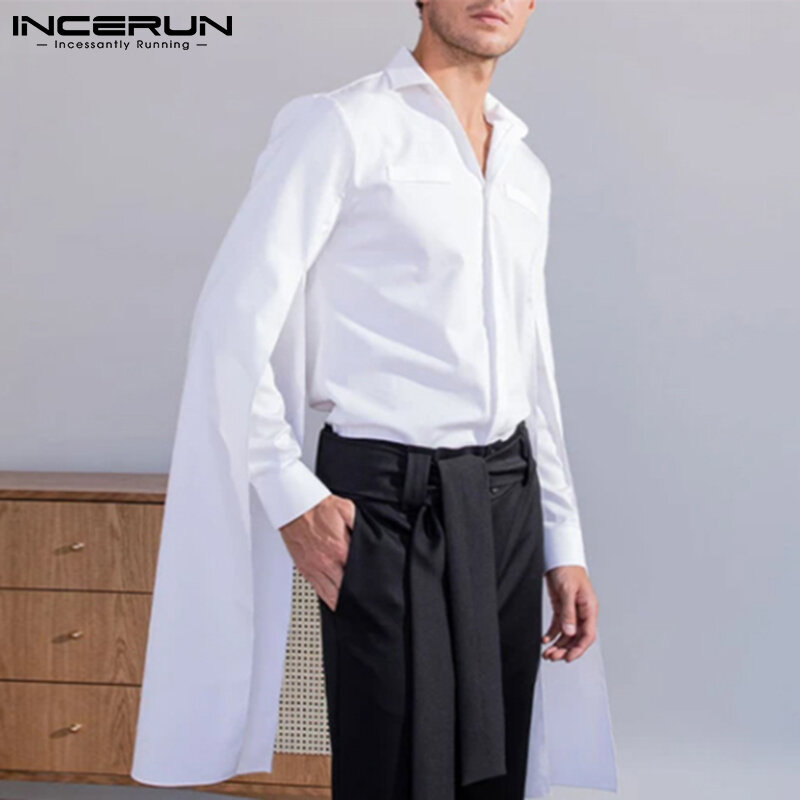 Amerykański styl przystojny dobrze dopasowany męski jednolity kolor luźna bluzka na co dzień Streetwear poszerzane, długie koszule z rękawami S-5XL topy 2021
