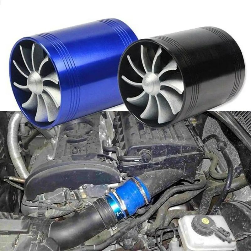 Universal Car Turbine Supercharger & 3 Rubber Covers 3000rpm F1-Z Double Turbo Charger Air Filter Intake Fan Fuel Gas Saver Kit