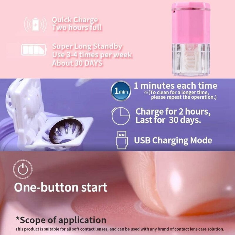 Detergente per lenti a contatto portatile Kit di pulizia per contatti con rotazione della turbina di ricarica USB