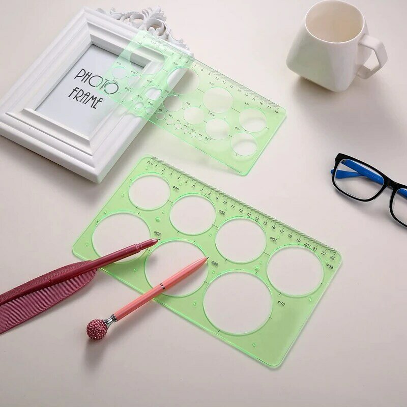 Plantillas de dibujos para medir, reglas geométricas de plástico para suministros de oficina y escuela, color verde claro, 9 piezas