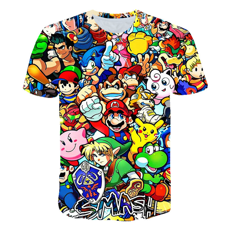 Новинка 2021, футболка с 3D принтом Супер Марио, забавная Одежда для девочек, костюм для мальчиков, детская одежда, популярная мультяшная детск...
